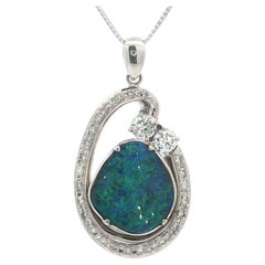 Platinum 4.5ctw Free Form Boulder Opal Diamond Pendant Adjustable Chain Necklace