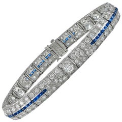 Platinum 4.63 Carat Diamond and Sapphire Bracelet