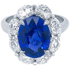 Platinum 4.63 Carat Oval Blue Sapphire 1.95 Carat Oval Diamond Ring