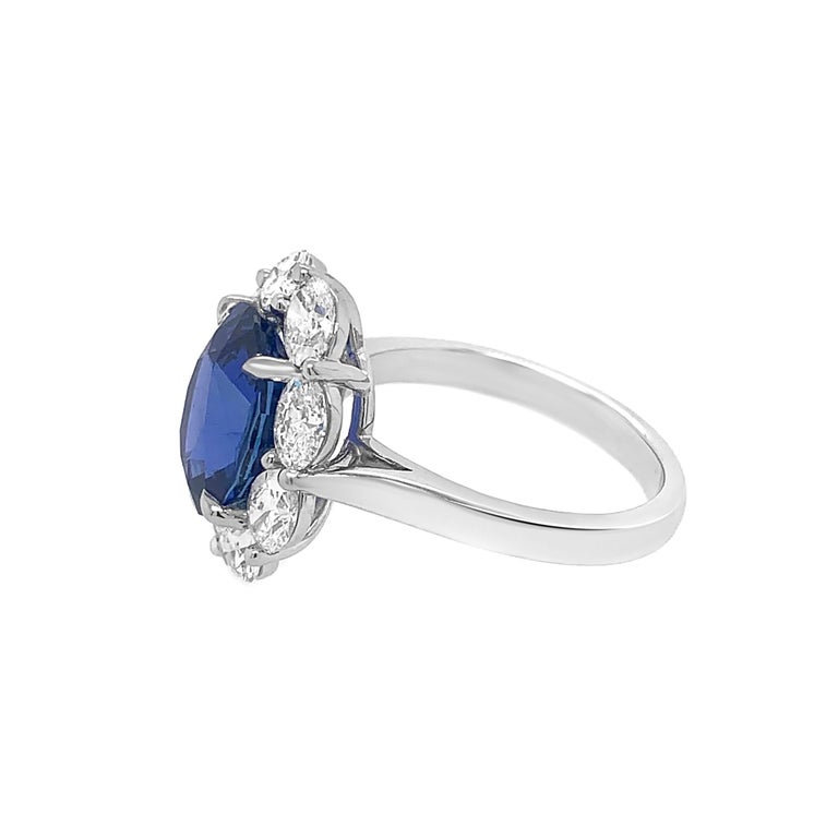 Platinum 4.63 Carat Oval Blue Sapphire 1.95 Carat Oval Diamond Ring For ...