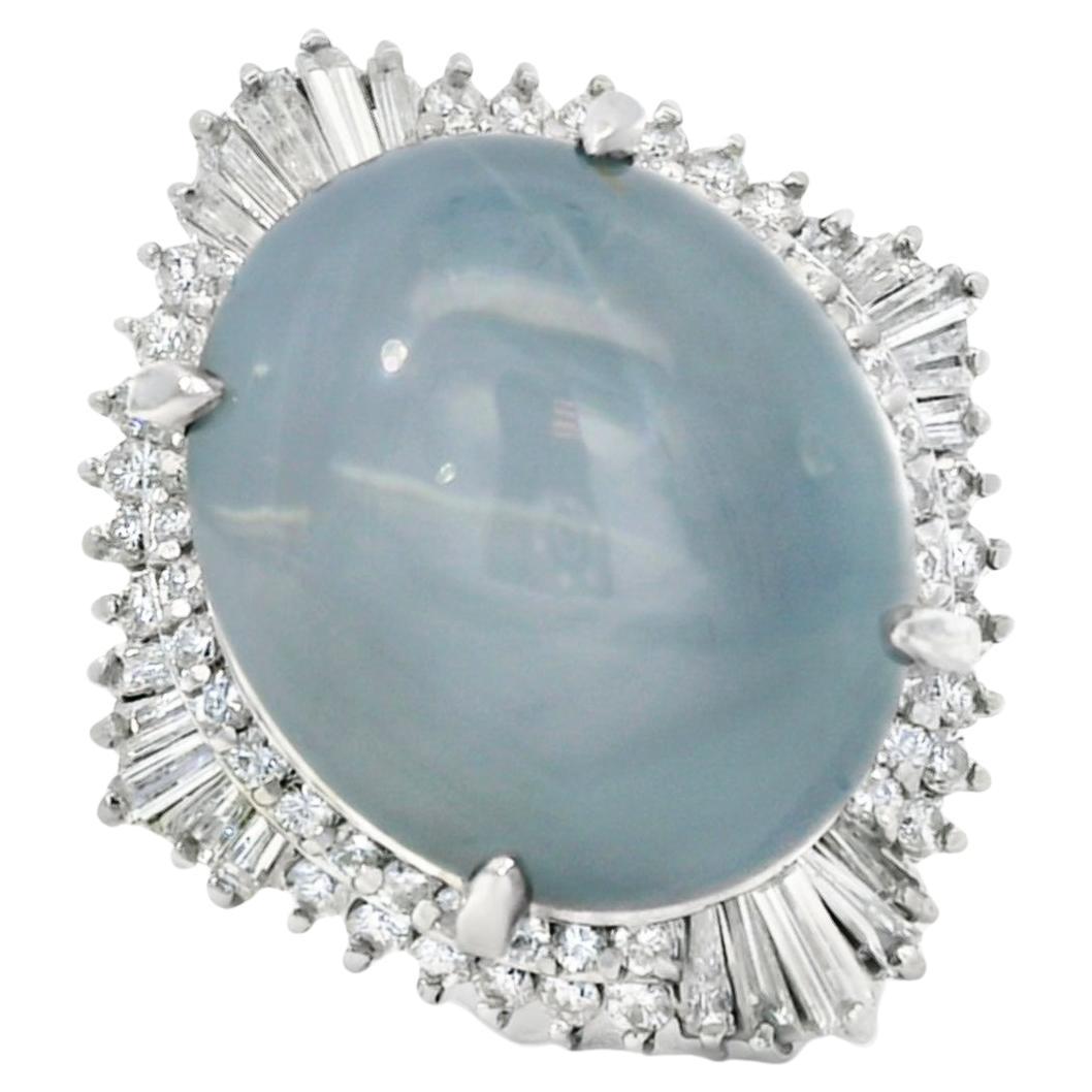 Platin 46,44ct Saphir Stern und 1,52ct runder Brillant und Baguette Diamant im Angebot