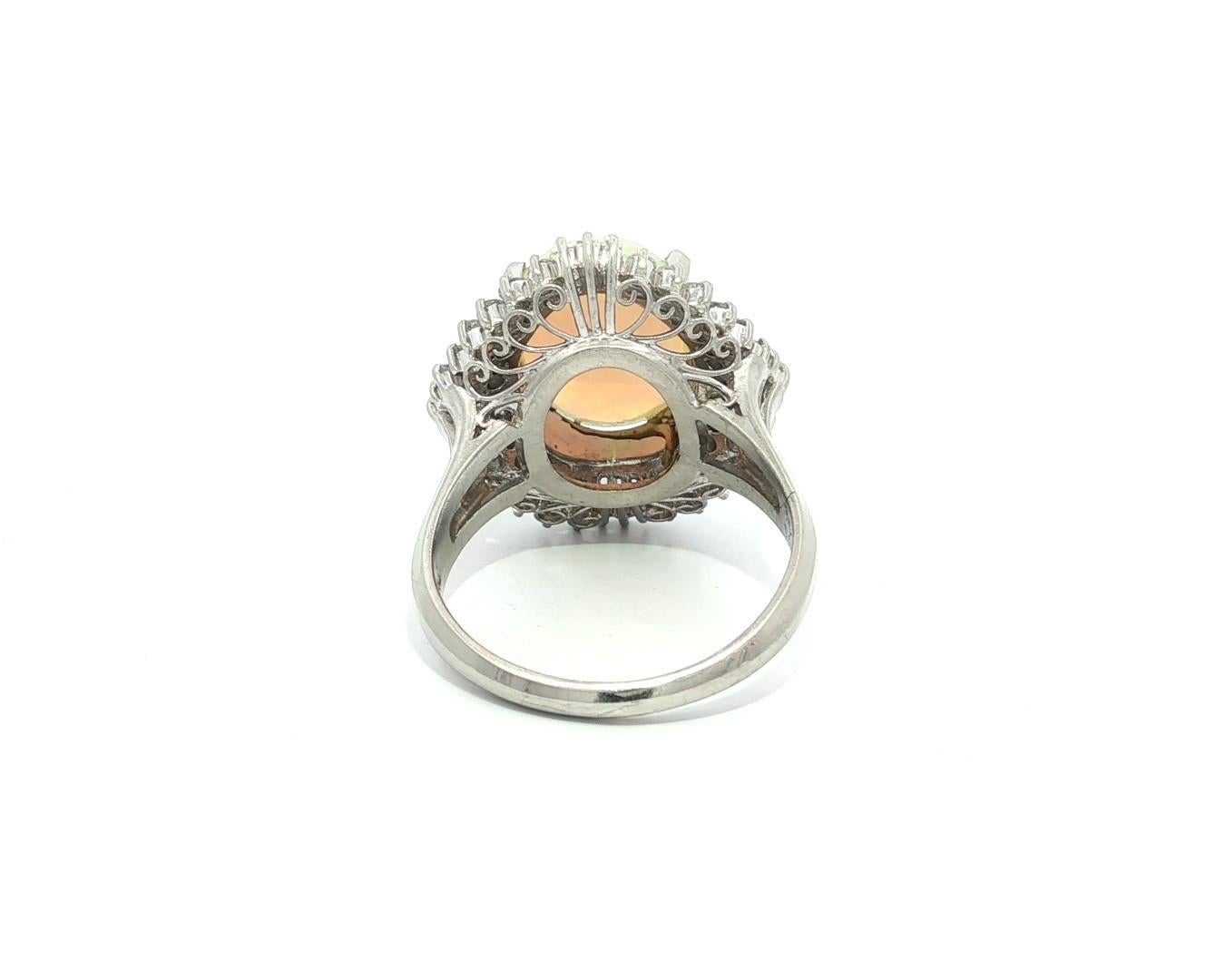 Platin 4,64ctw große ovale Cabochon bunte Opal w / Diamant Ballerina Ring im Angebot 6