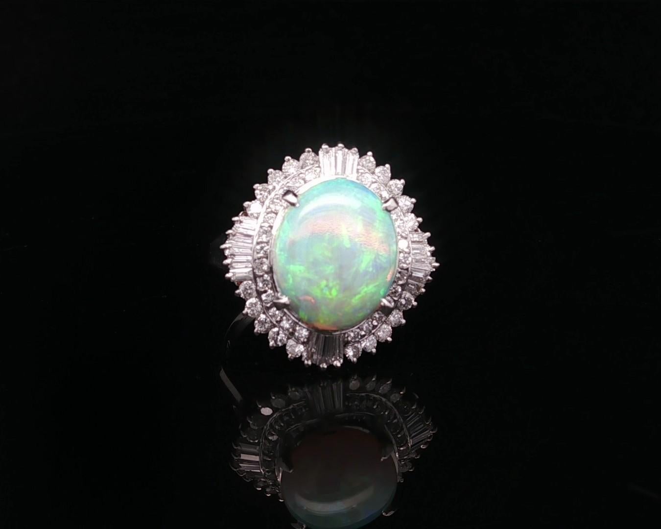 Platin 4,64ctw große ovale Cabochon bunte Opal w / Diamant Ballerina Ring im Angebot 9