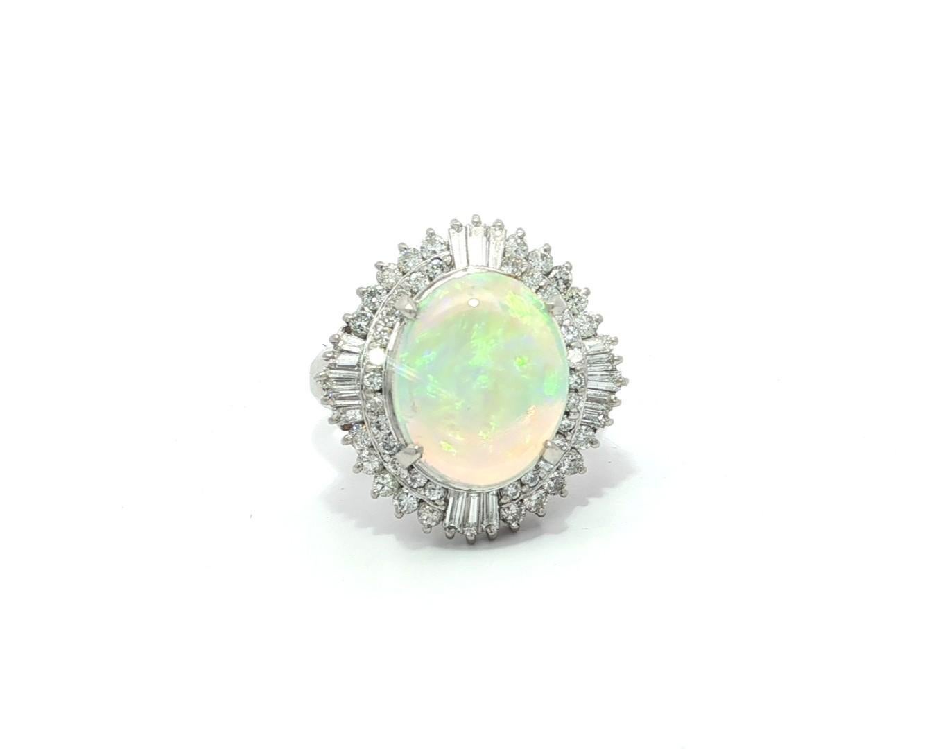 Platin 4,64ctw große ovale Cabochon bunte Opal w / Diamant Ballerina Ring im Angebot 2