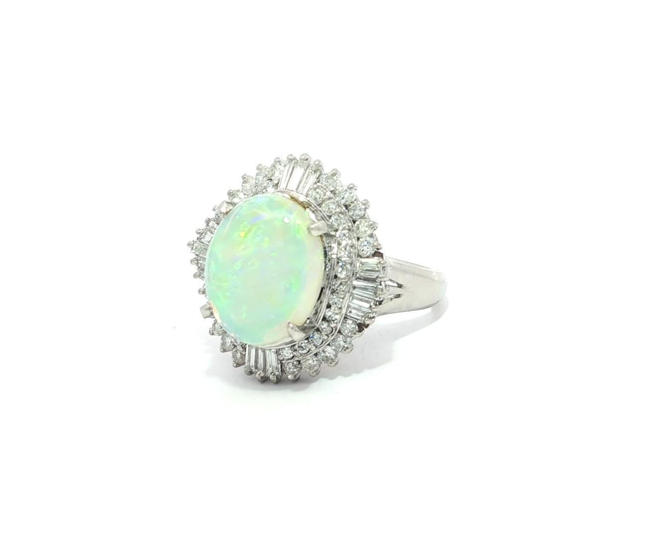 Platin 4,64ctw große ovale Cabochon bunte Opal w / Diamant Ballerina Ring im Angebot 4