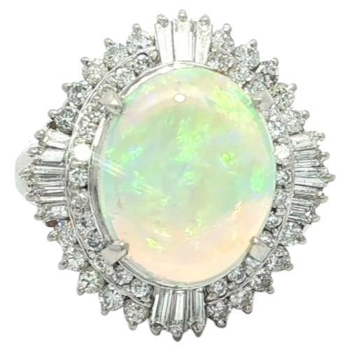 Platin 4,64ctw große ovale Cabochon bunte Opal w / Diamant Ballerina Ring im Angebot