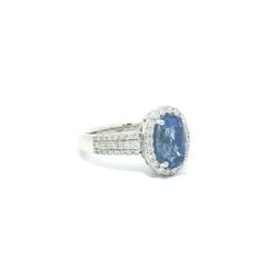 Platinum 4.68ctw GIA Ceylon No Heat Sapphire Diamond Classic Contemporary Ring