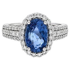Platinum 4.68ctw GIA Ceylon No Heat Sapphire Diamond Classic Contemporary Ring