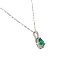 Platinum .46ct Pear shape Emerald & Diamond Halo Pendant with 18" platinum chain