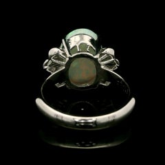 Platinum 4.6ctw Oval Australian Opal & Baguette Diamond Wavy Cocktail Ring