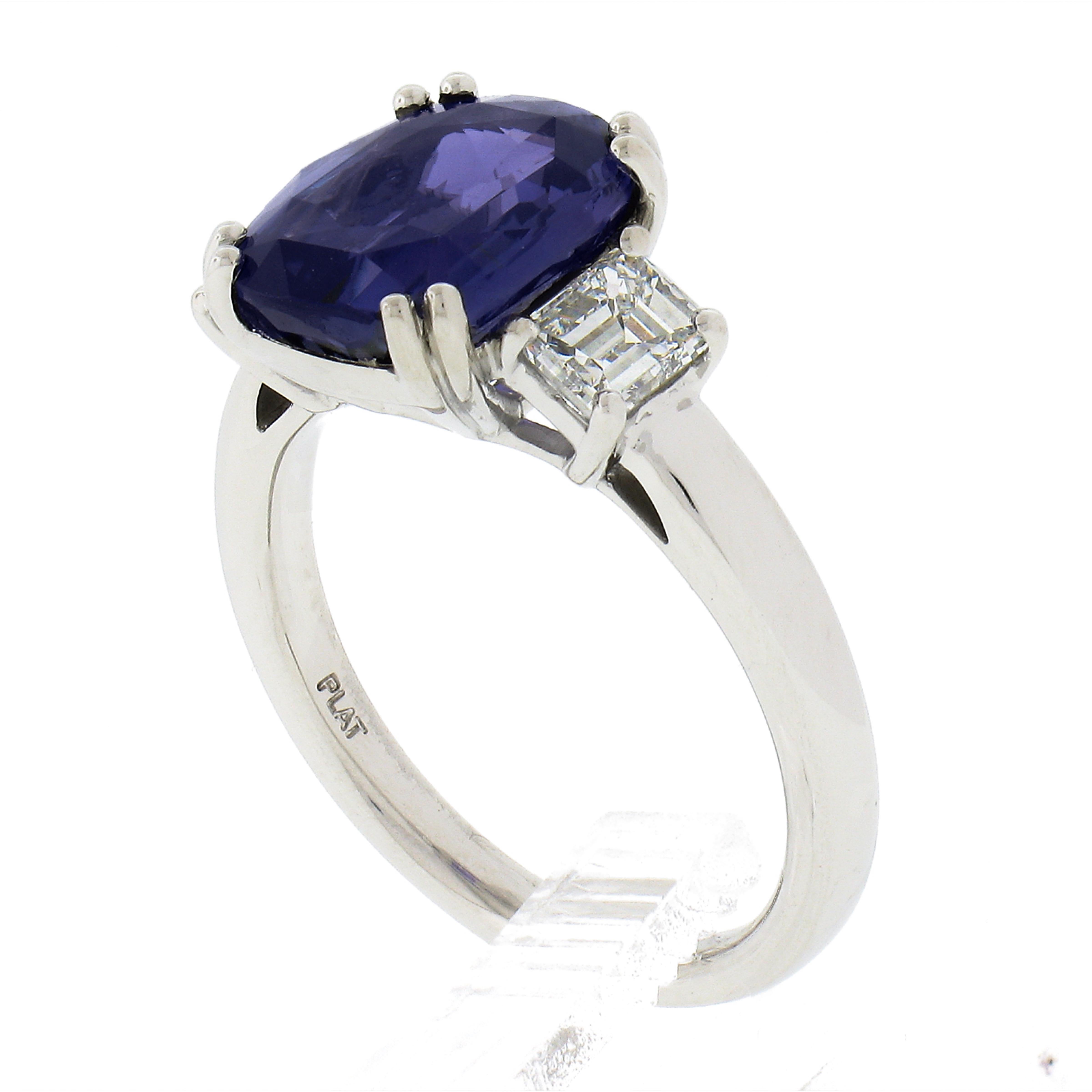 Platinum 4.76ctw GIA Cushion Ceylon NO HEAT Color Change Sapphire & Diamond Ring 4