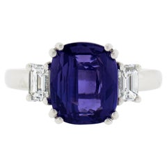 Platinum 4.76ctw GIA Cushion Ceylon NO HEAT Color Change Sapphire & Diamond Ring