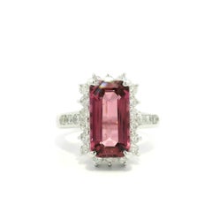 Platinum 4.77ctw Long Emerald Cut Tourmaline & Diamond Halo Ring