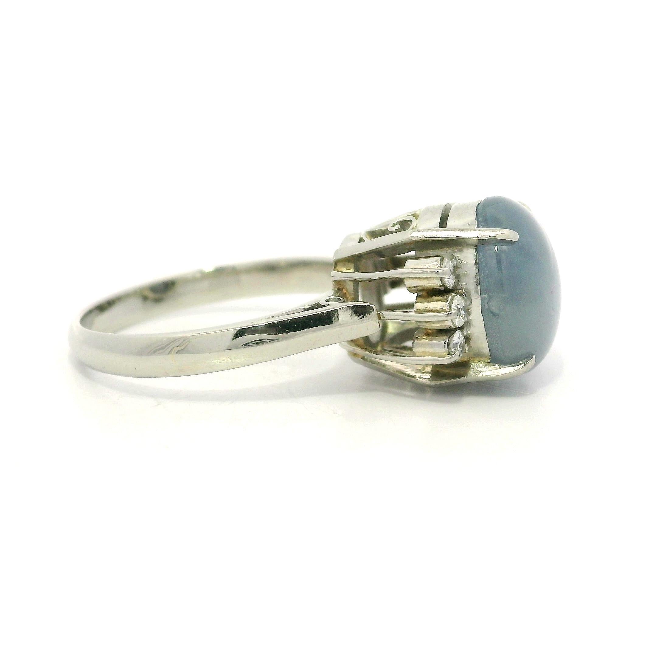 Platin 4,85ctw Cabochon Vivid Star Sapphire & Diamant Seiten Ring im Angebot 2