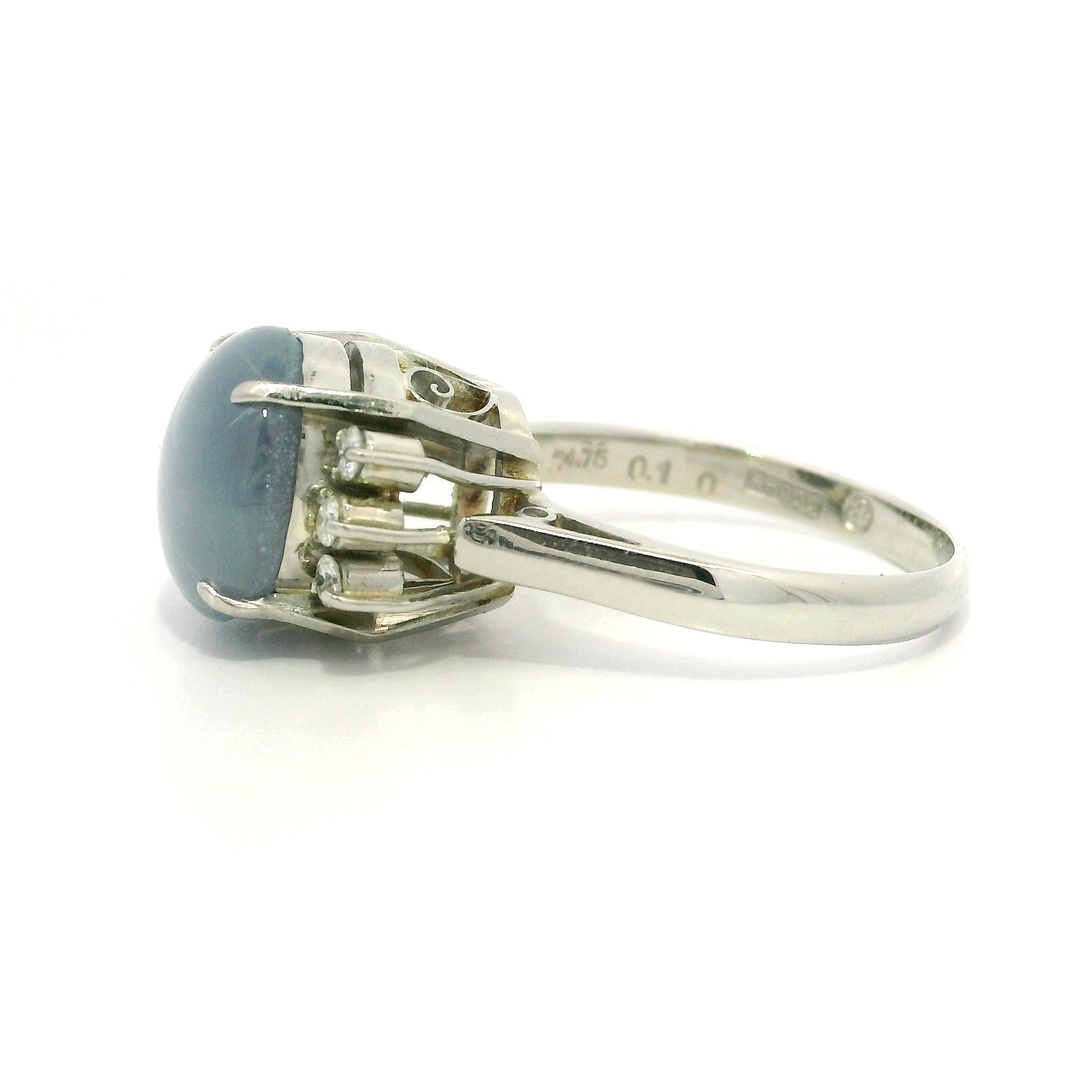 Platin 4,85ctw Cabochon Vivid Star Sapphire & Diamant Seiten Ring im Angebot 4