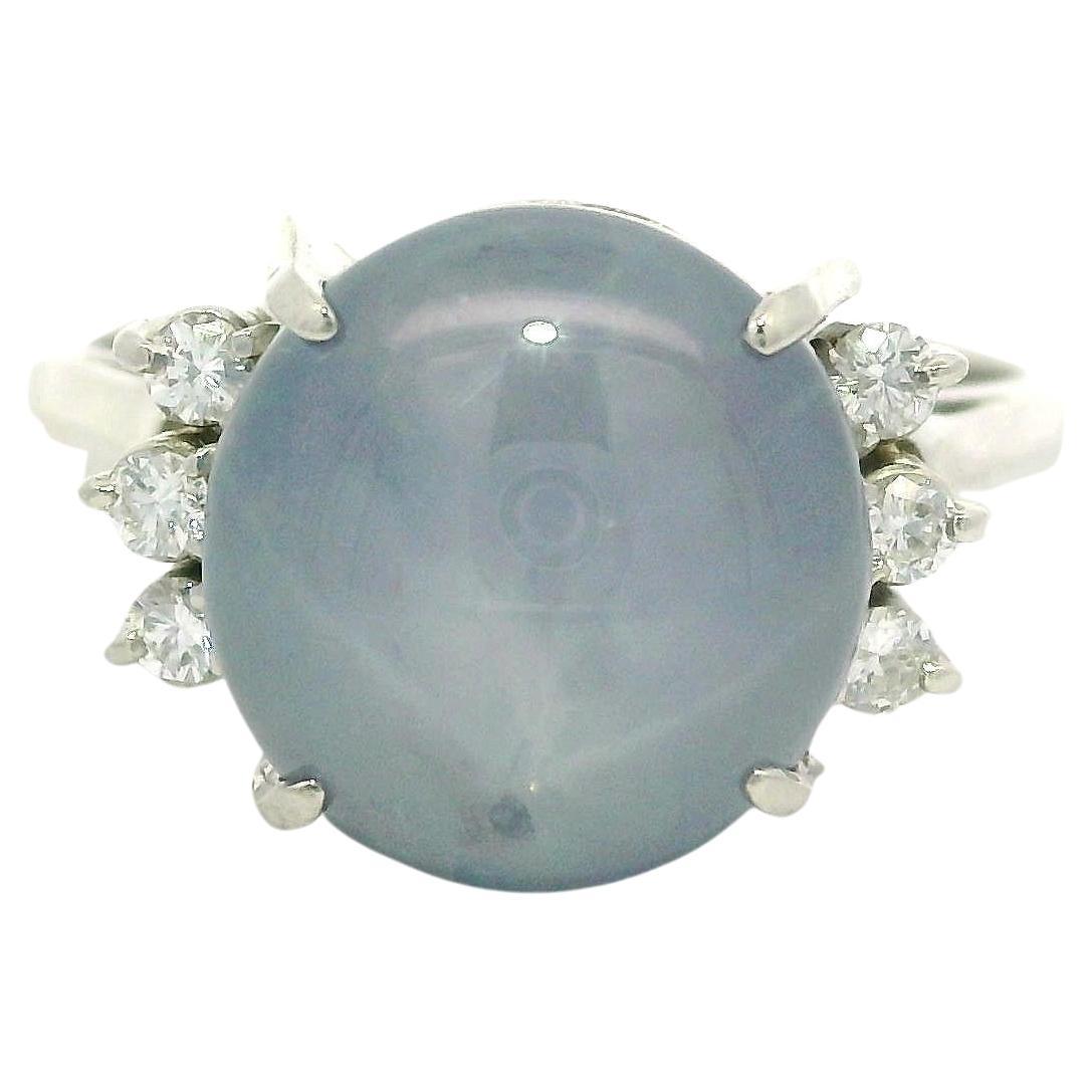 Platinum 4.85ctw Cabochon Vivid Star Sapphire & Diamond Sides Ring