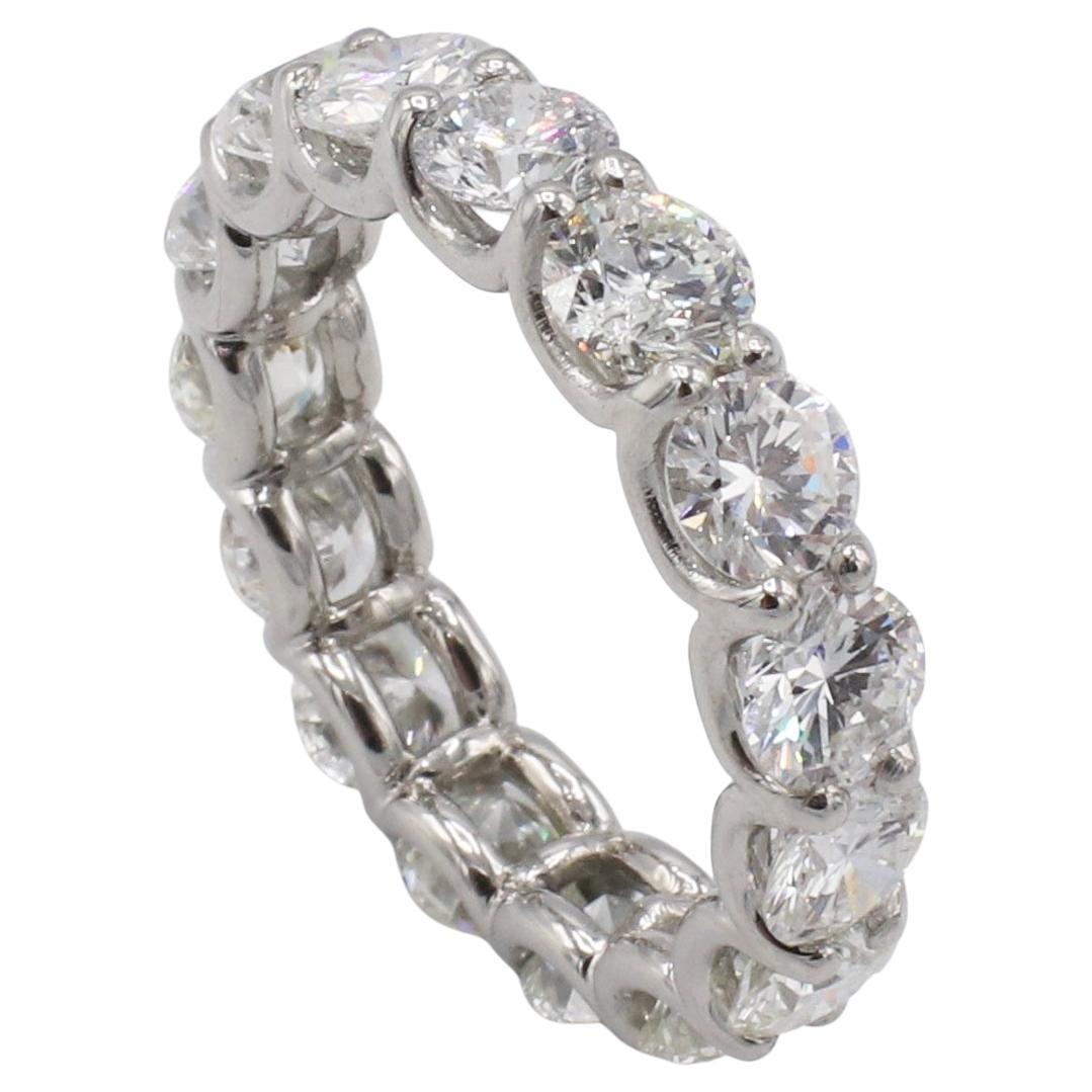 Platinum 4.88 Carat Round Natural Diamond Eternity Band Ring For Sale