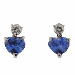 Platinum 4.90 Carat Cornflower Blue Sapphire Diamond Heart Earrings
