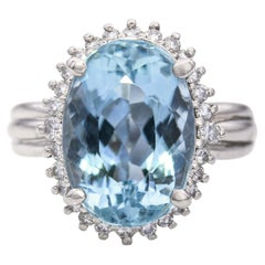 Anillo Halo de Aguamarina y Diamante de 4,90 ct en Platino