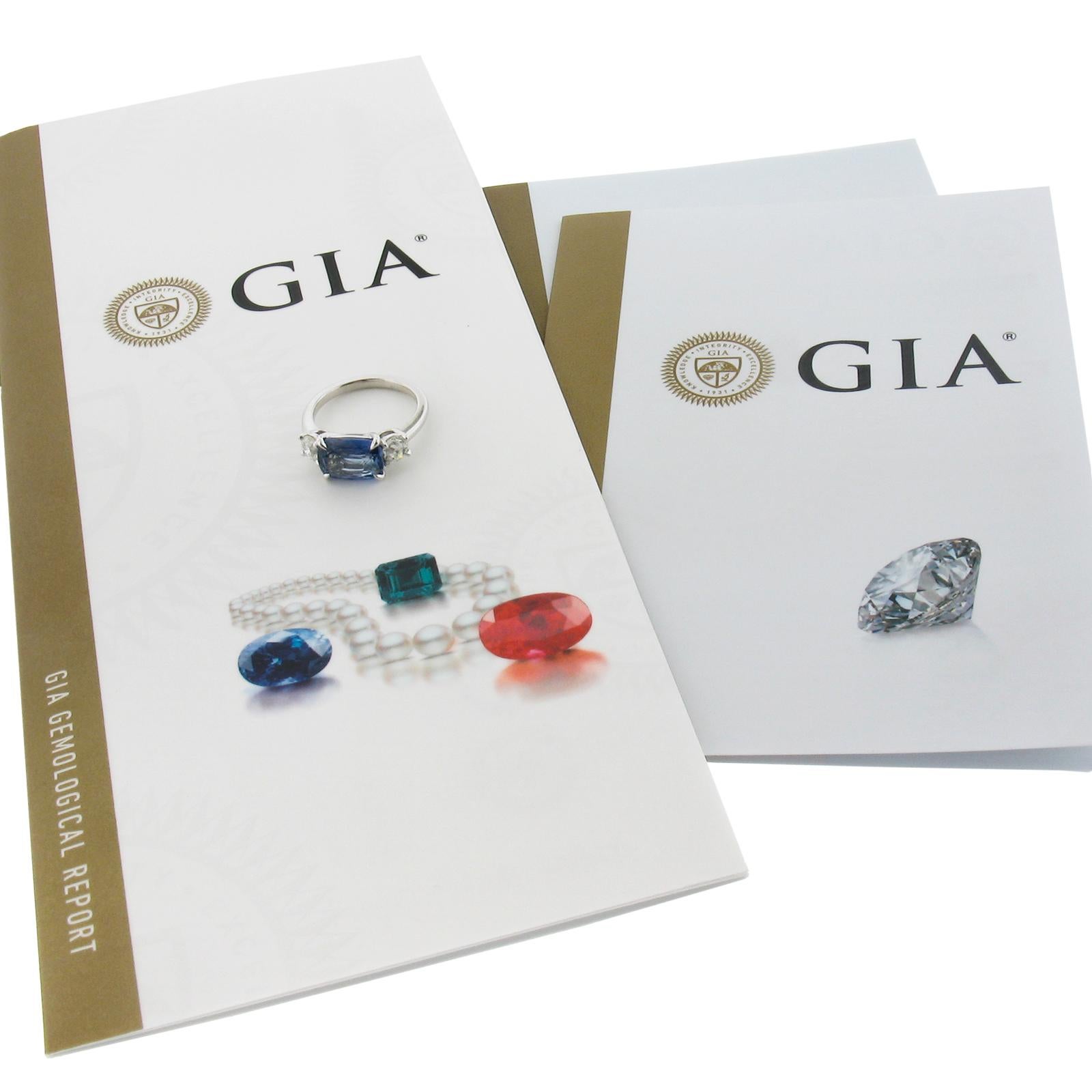 Platinum 4.94ctw GIA Ceylon NO HEAT Sideways Blue Sapphire & Round Diamond Ring For Sale 5