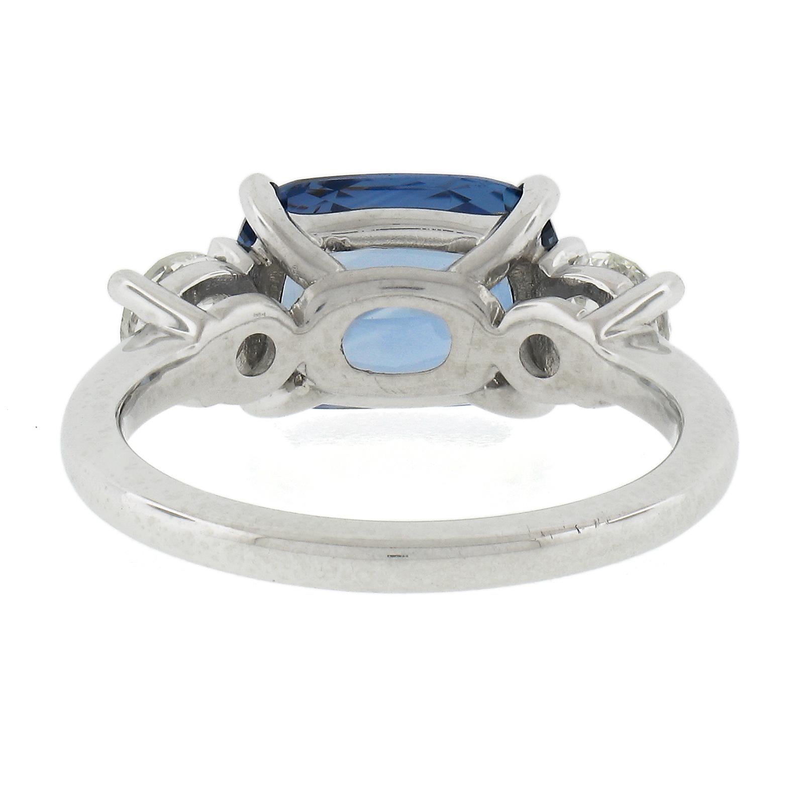 Platinum 4.94ctw GIA Ceylon NO HEAT Sideways Blue Sapphire & Round Diamond Ring For Sale 2