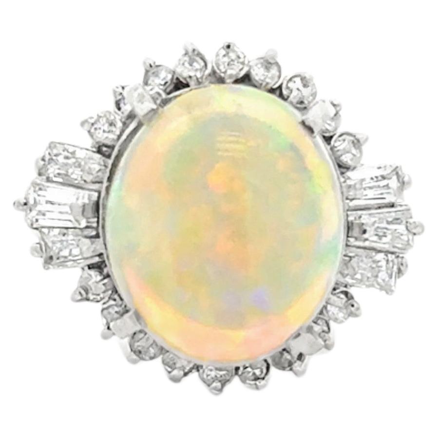 Platinum 4ct Opal and 0.67ctw Diamond Halo Cocktail Ring