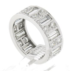Platinum 4ctw Straight Baguette & Round High Quality Diamond Eternity Band Ring