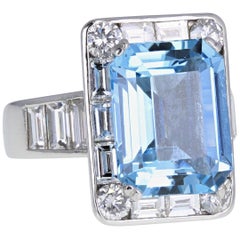 Platinum 5 Carat Aquamarine Diamond Cocktail Ring