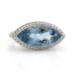 Platinum 5 Carat Aquamarine Diamond Estate Cocktail Ring
