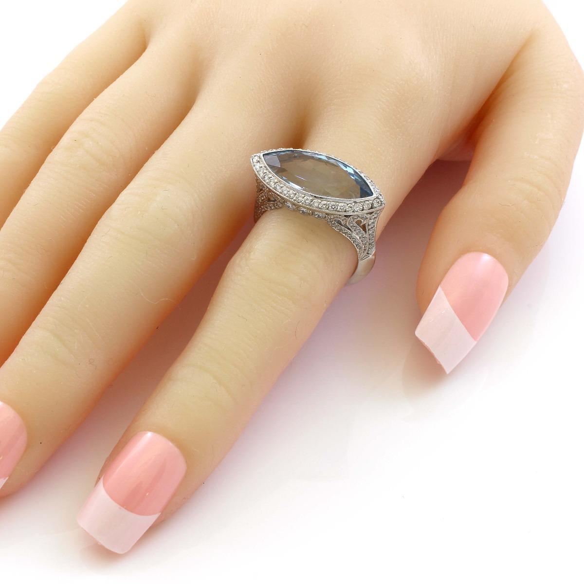 Women's Platinum 5 Carat Aquamarine Diamond Estate Cocktail Ring For Sale