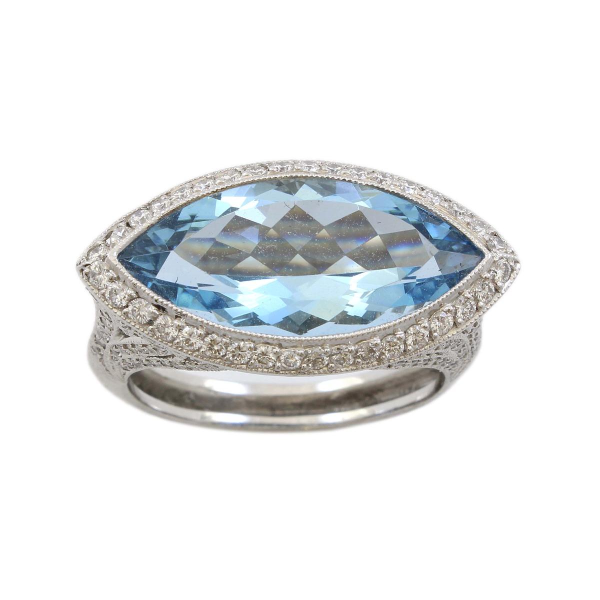 Platinum 5 Carat Aquamarine Diamond Estate Cocktail Ring For Sale