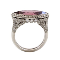 Platinum 5 Carat Marquise Plumb Rubellite Diamond Estate Ring