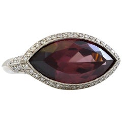 Platinum 5 Carat Marquise Plumb Rubellite Diamond Estate Ring