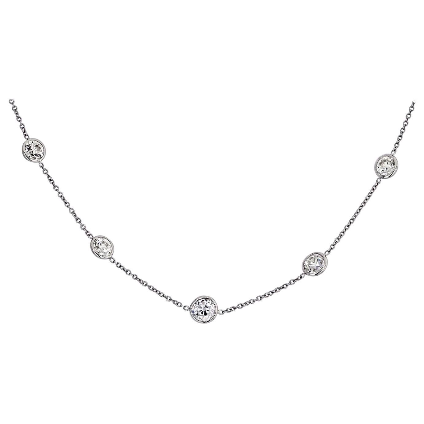 Platinum 5 Carat Round Cut Diamonds by the Yard Necklace