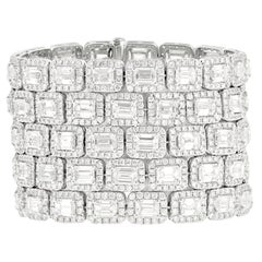 Platinum 5-Row Diamond Emerald Cut Diamond Bracelet