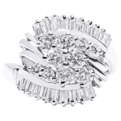 Platinum 5 Row Round and Baguette Diamonds Ring AIG Certified