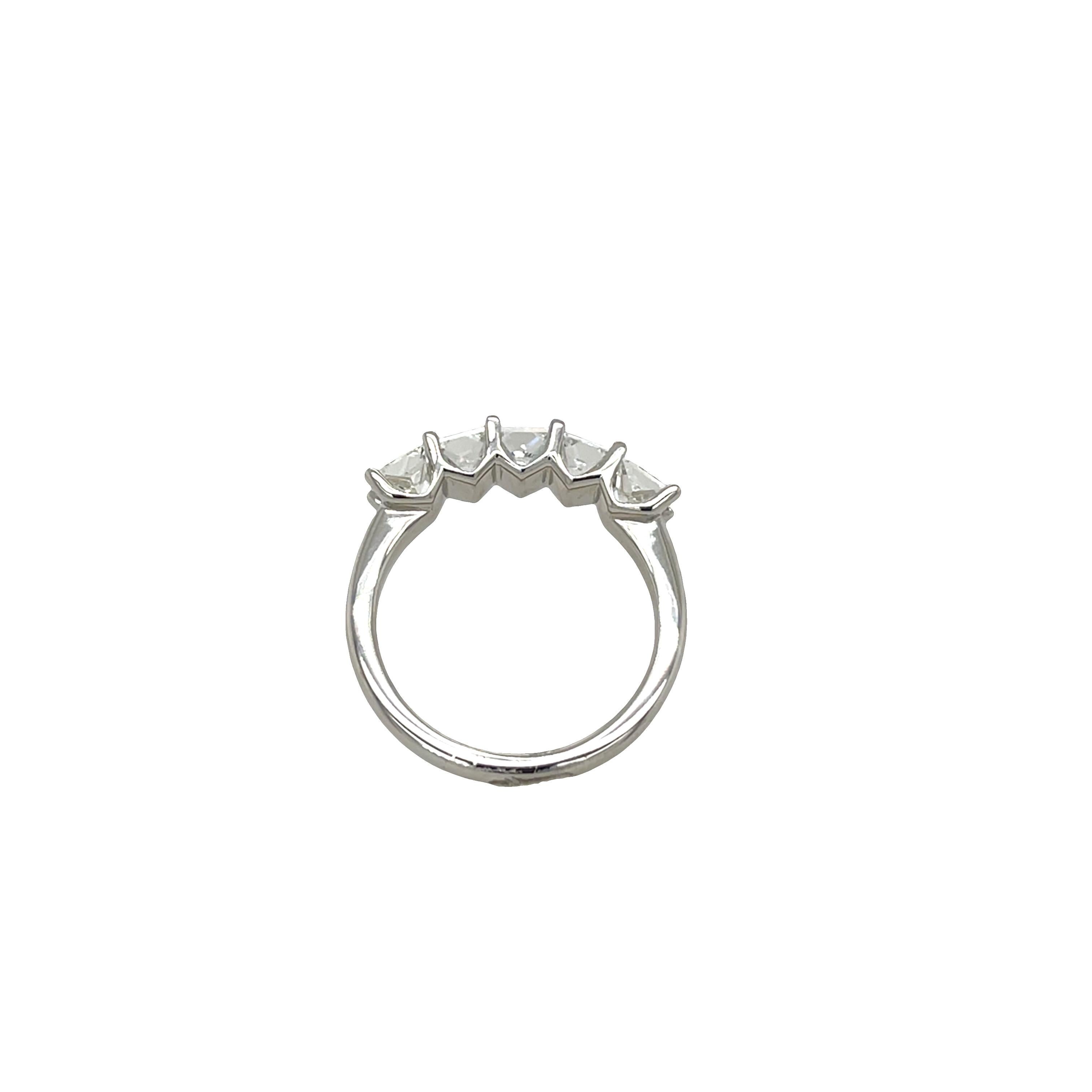 Platinum 5-Stone Diamond Ring, Set With 1.45ct Natural Diamonds in vendita 5