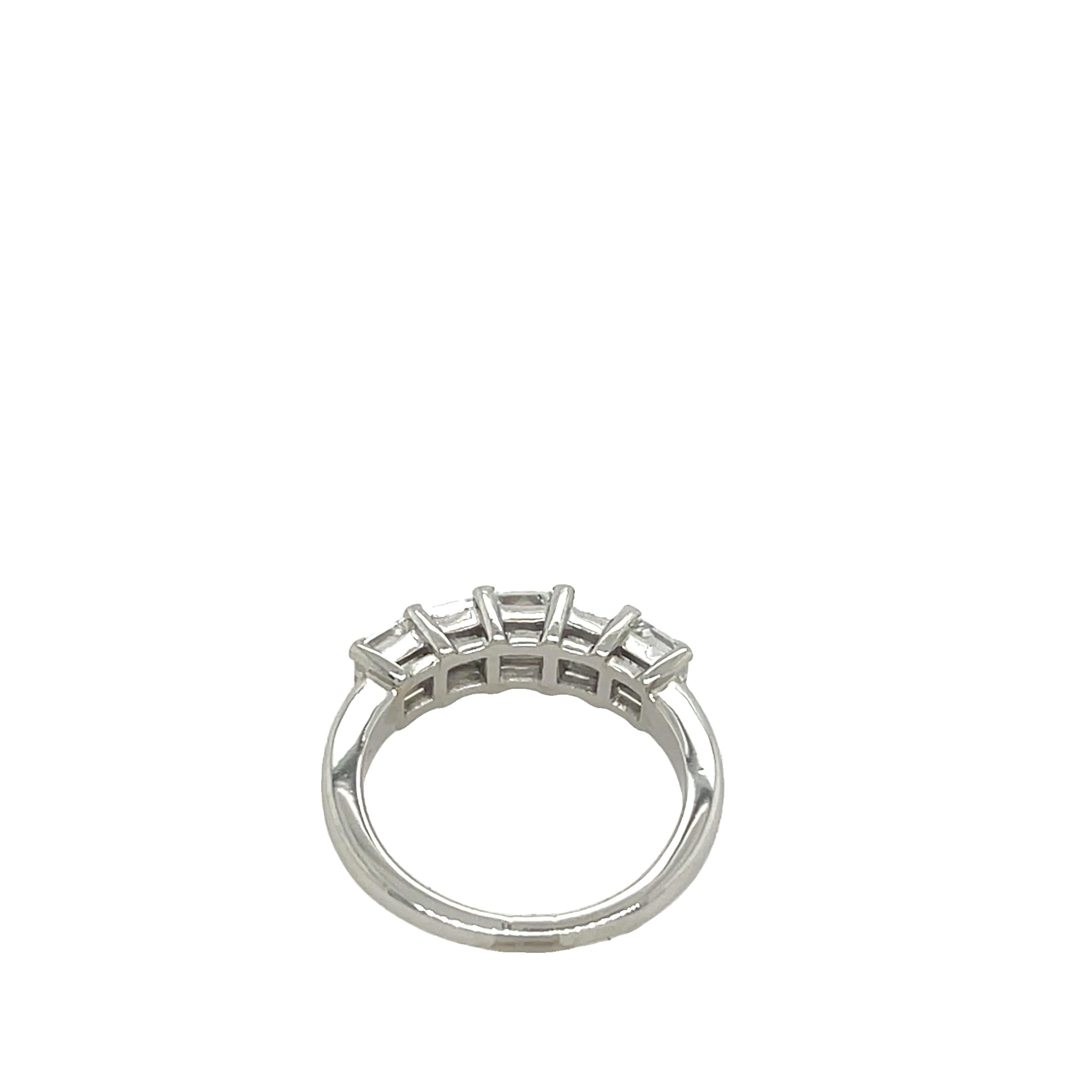 Princess Cut Platinum 5-Stone Diamond Ring, Set With 1.45ct Natural Diamonds