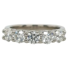 Anillo de 5 diamantes en platino, engastado con diamantes redondos talla brillante GIA de 1,50 ct