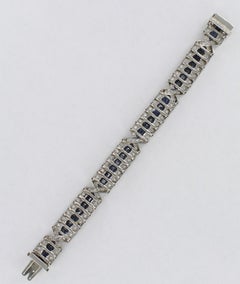 Platinum 5.0 Carat Total Weight Diamond and Sapphire Bracelet, circa 1920