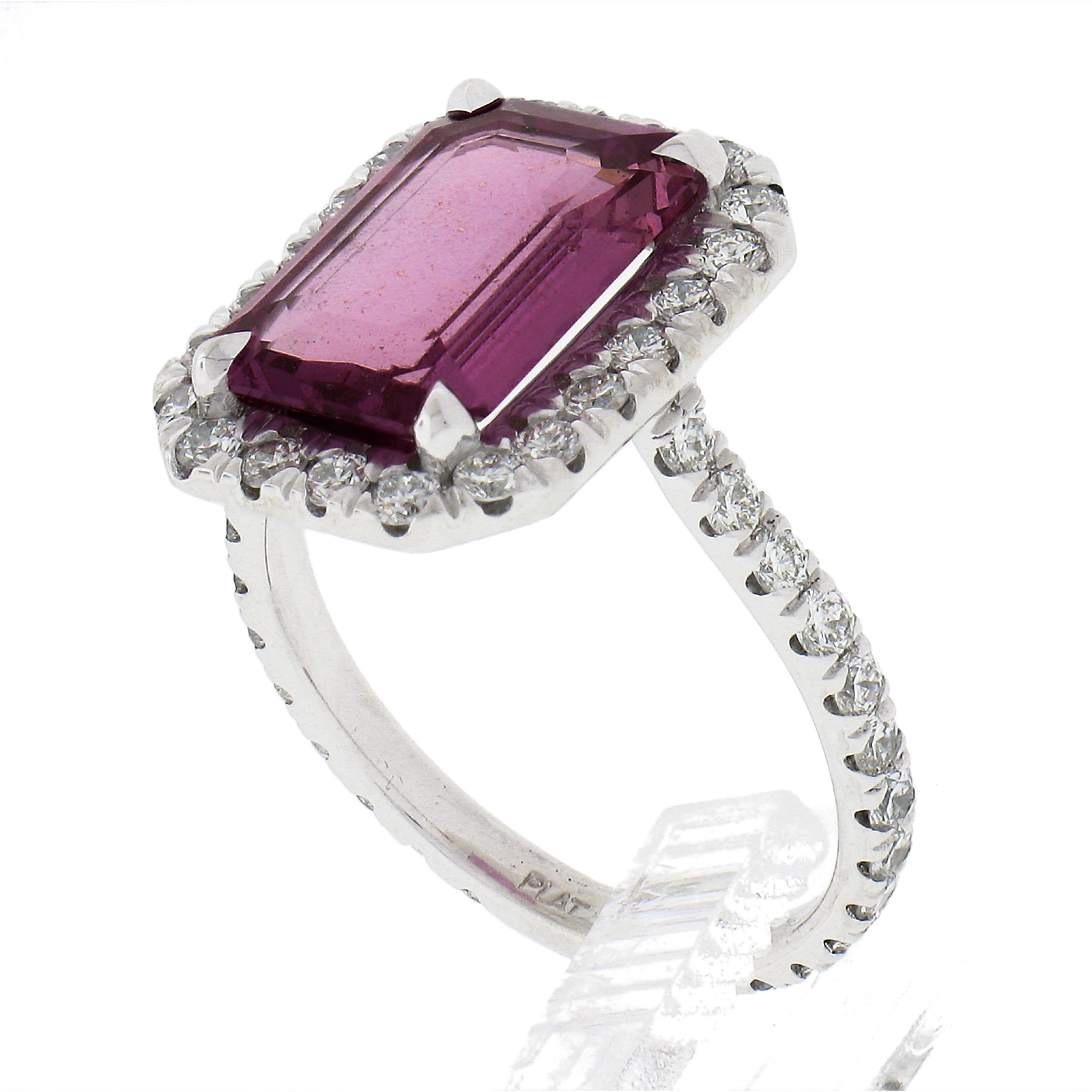 Platinum 5.01ct GIA No Heat Pink Sapphire Solitaire Diamond Halo Engagement Ring 4