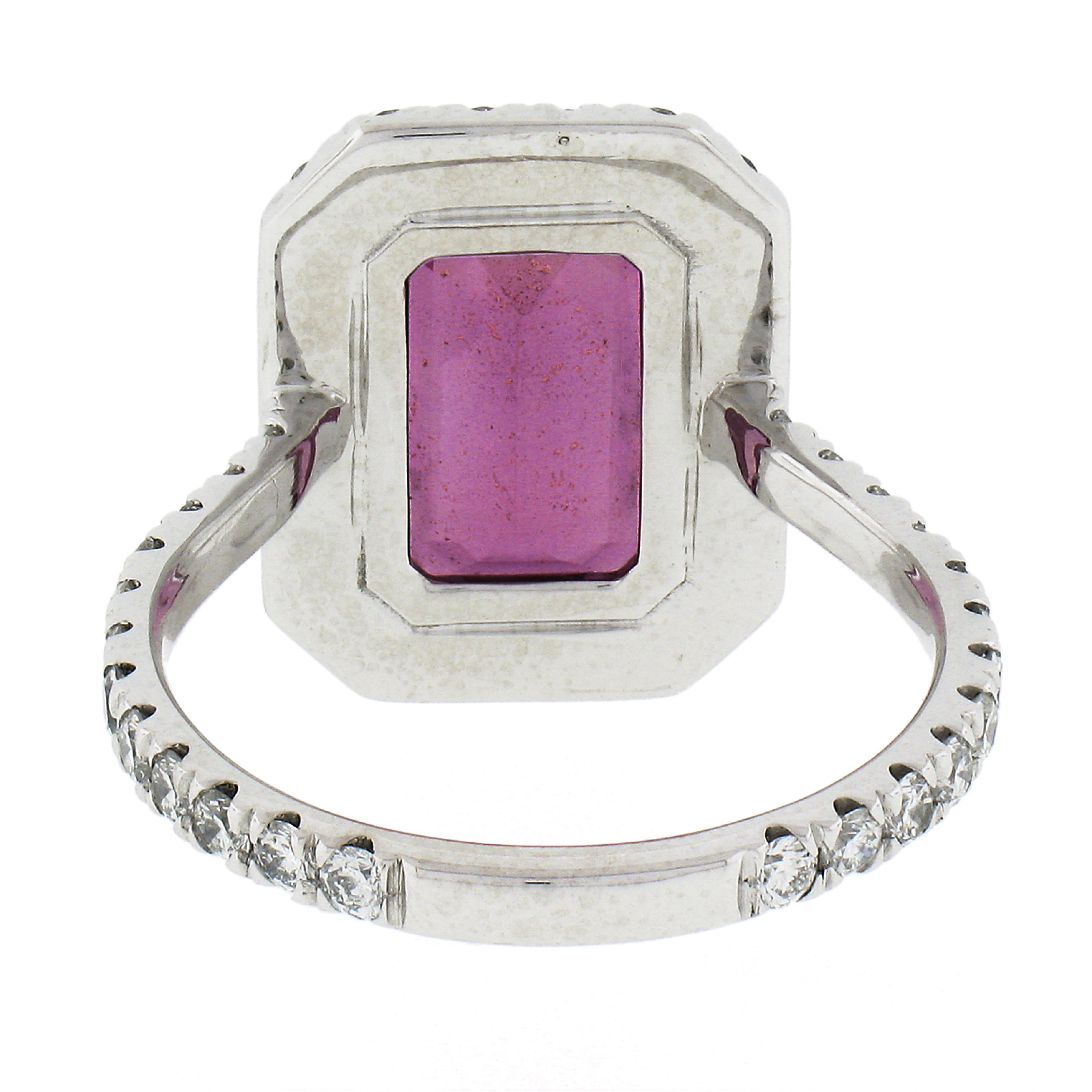 Platinum 5.01ct GIA No Heat Pink Sapphire Solitaire Diamond Halo Engagement Ring 2