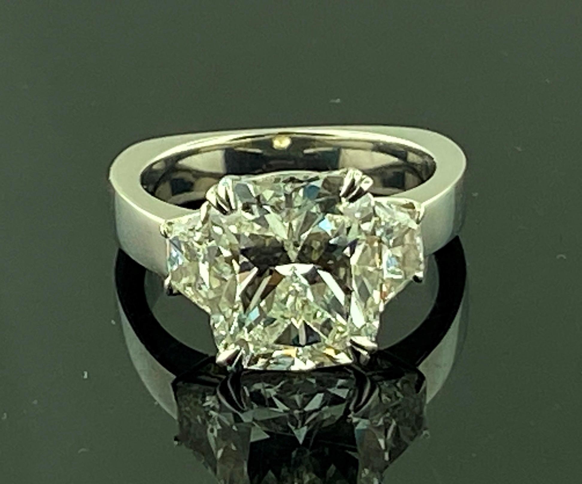 Platinum 5.02 Ct Cushion Cut Diamond Ring, GIA In Excellent Condition In Palm Desert, CA