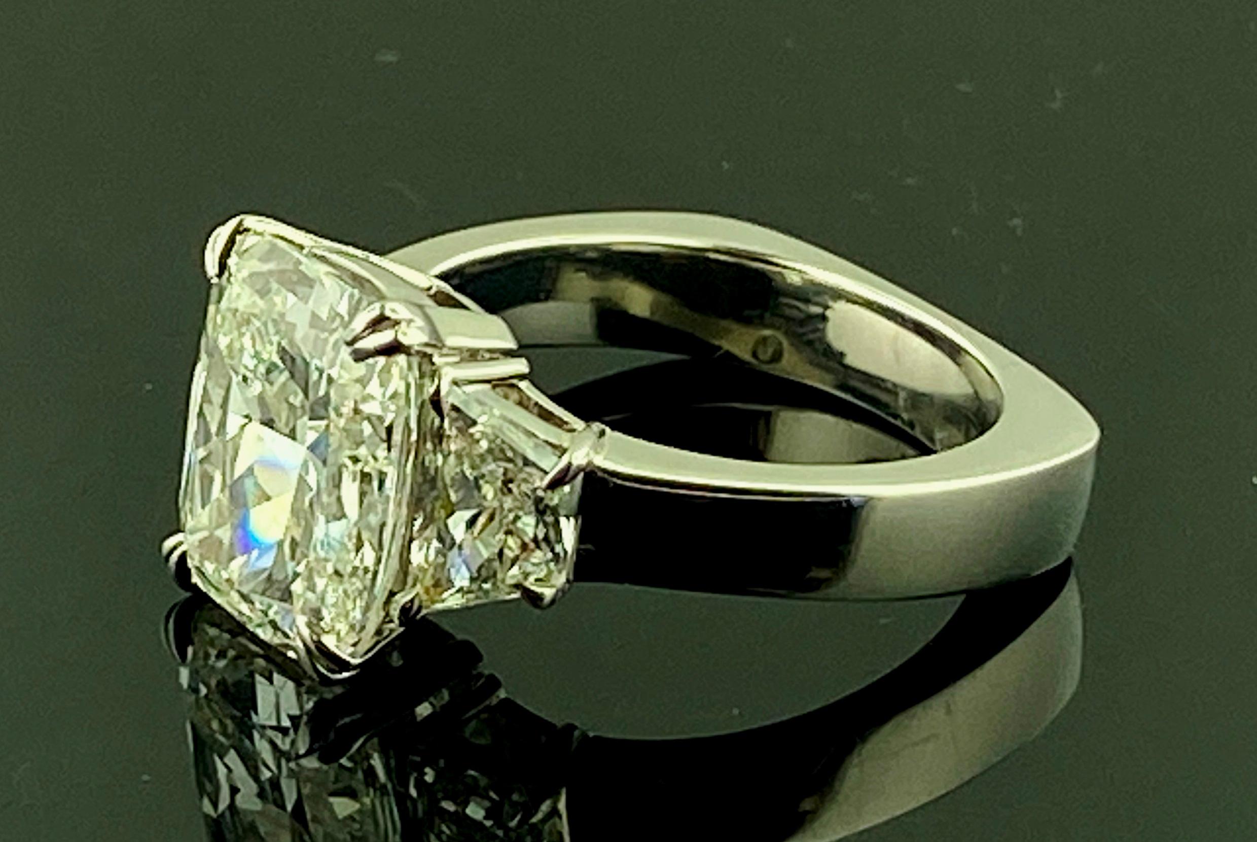 Women's or Men's Platinum 5.02 Ct Cushion Cut Diamond Ring, GIA
