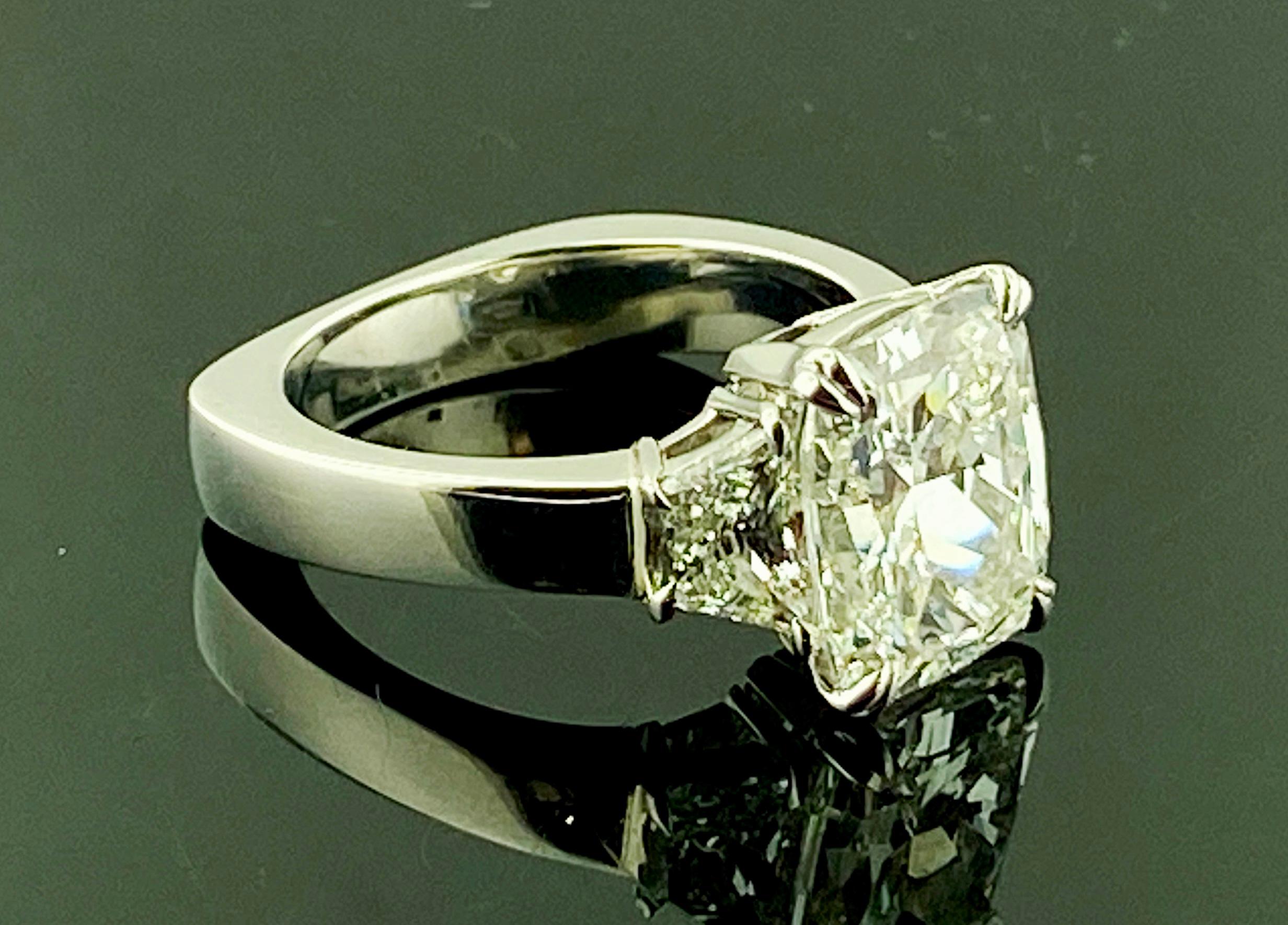 Platinum 5.02 Ct Cushion Cut Diamond Ring, GIA 4