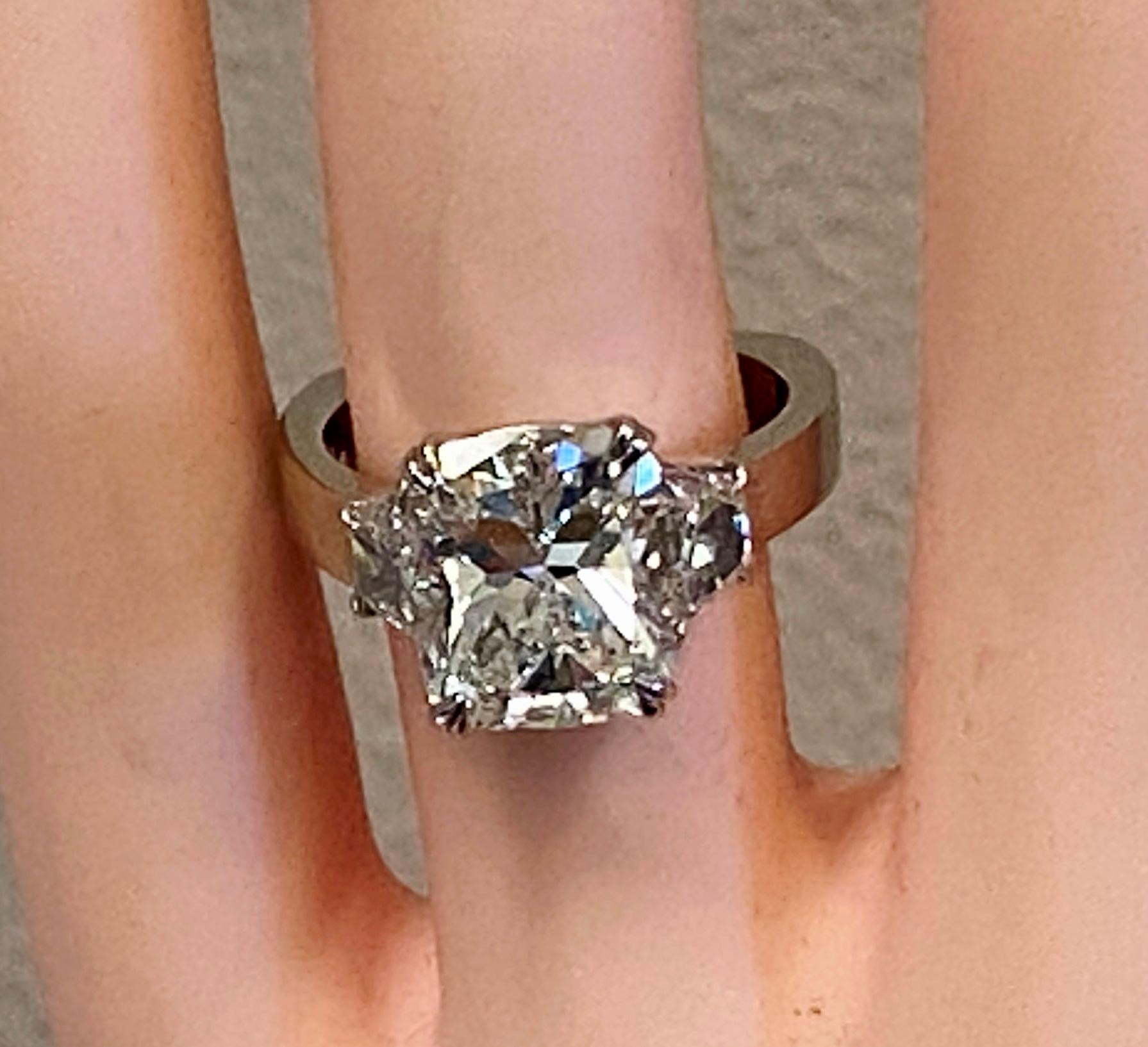 Platinum 5.02 Ct Cushion Cut Diamond Ring, GIA 5