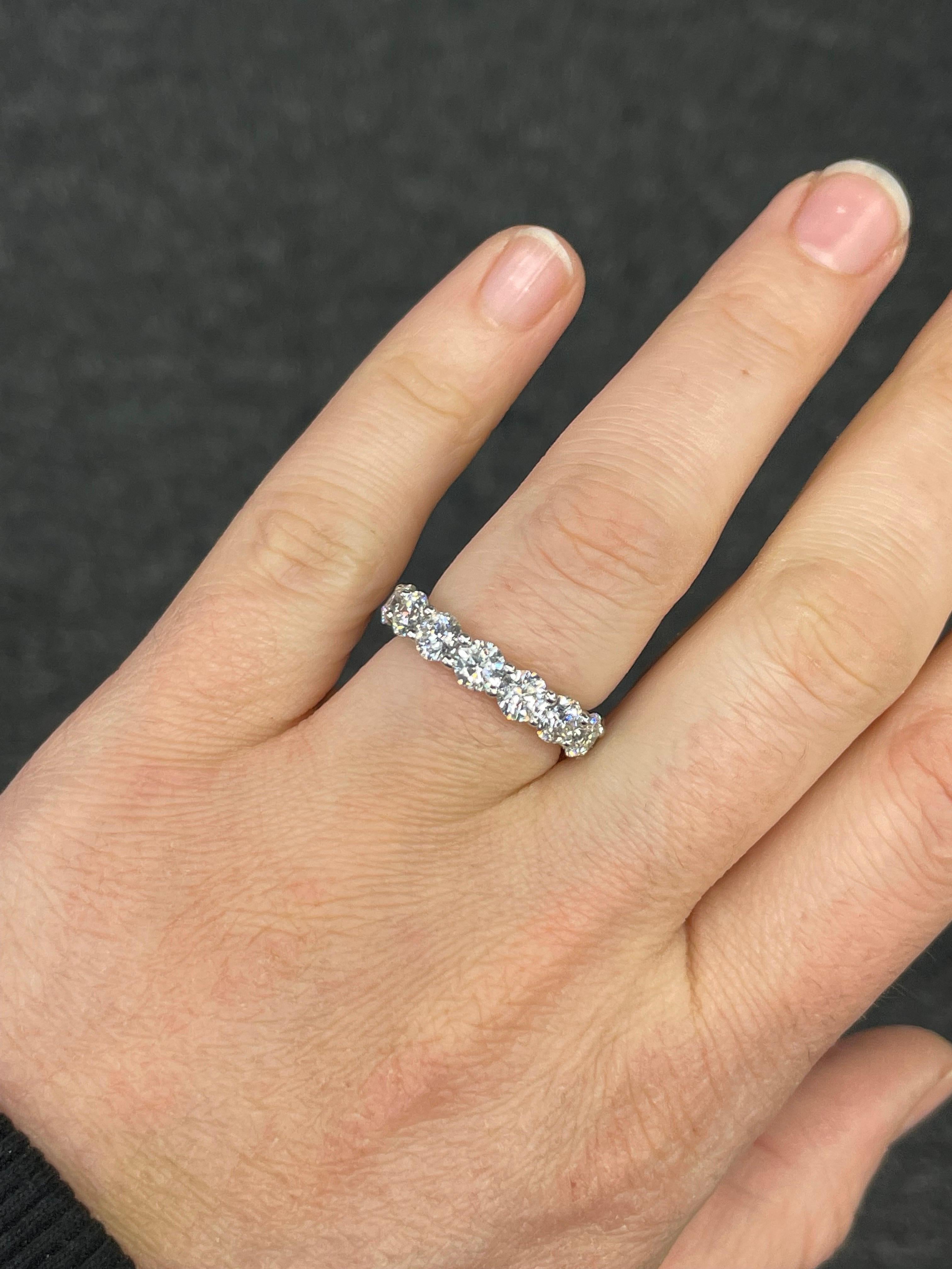 Platinum 5.03 Carats Diamond Eternity Wedding Ring H-I SI1-2 0.33 Points Each In New Condition In New York, NY