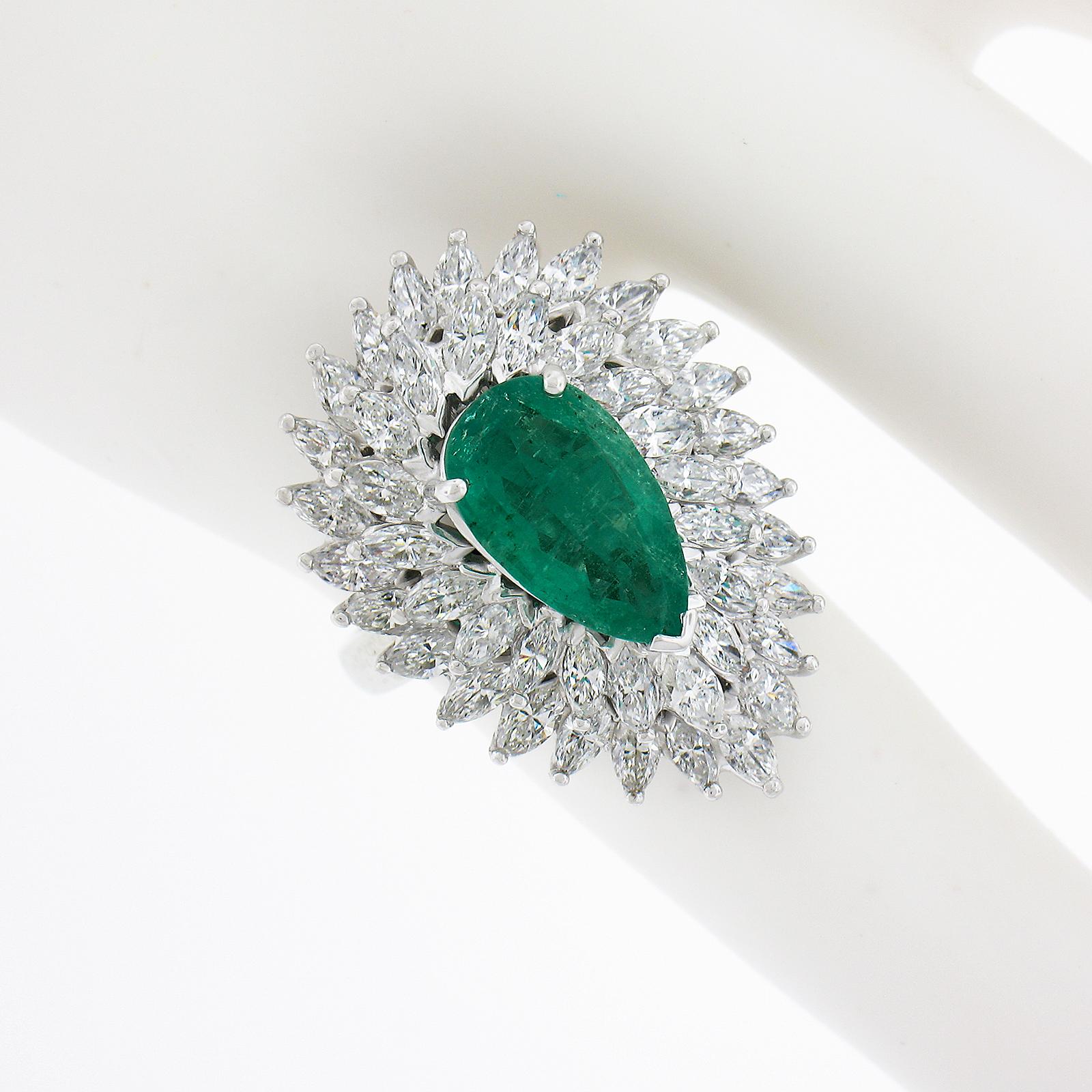 Platinum 5.07ctw Gia Pear Emerald Marquise Diamond Ring Pendant RingDant In Excellent Condition In Montclair, NJ