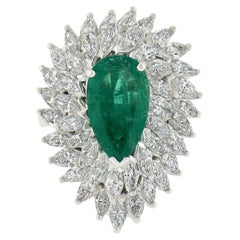 Platin 5,07 Karat Gia Birnenschliff Smaragd Marquise Diamant-Ring-Anhänger Ring