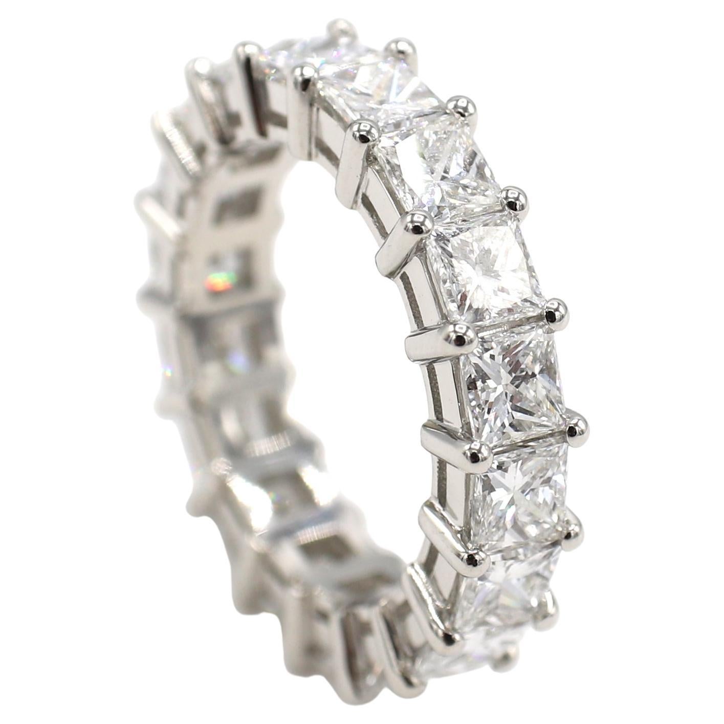 Platinum 5.11 Carat Diamond Princess Cut Eternity Band Ring